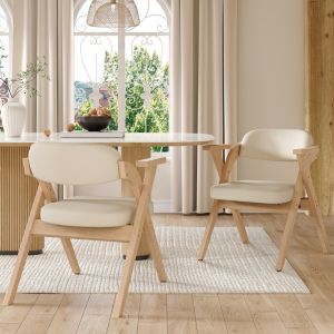 Conjunto de sillas de comedor madera plegables beige set de 2 con brazos