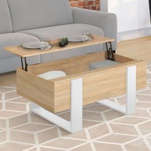 Mesa baja bicolor elevable - madera y blanco - 97,5 x 50 x 40 cm