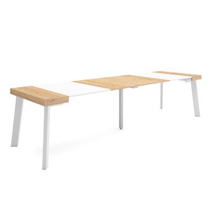 Mesa extensible, 58/302x90x73cm, roble y blanco, patas de madera rf3107