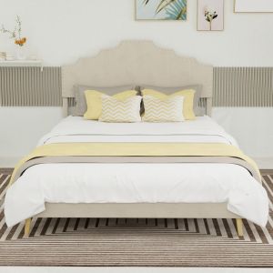 Cama con cabecero y somier bajo sin elevación 140x200cm beige