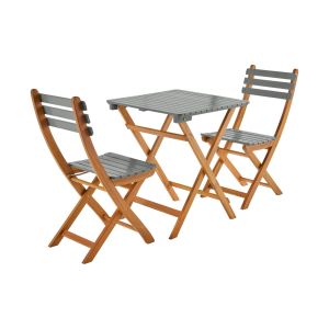 Mesa de jardín de madera de acacia con 2 sillas plegables verde kaki