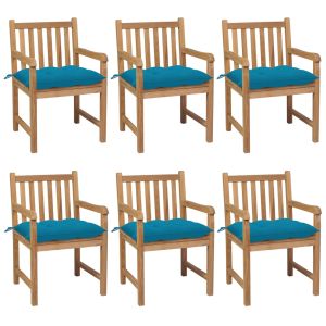 vidaXL sillas de jardín 6 uds madera maciza de teca cojines azul claro