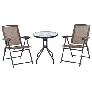 Conjunto mesa y 2 sillas acero, texteline color marrón 82,5x54x90 cm