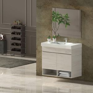 Mueble de baño nebari con lavabo y espejo 80x40cm con cajón blanco nórdico