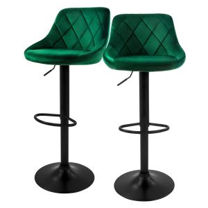 Set 2x taburetes de bar de terciopelo verde sillas giratorias con reposapié