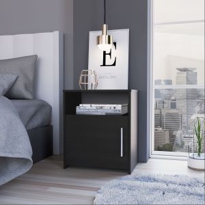 TUHOME mesita de noche Bristol, 1 compartimento, superficie superior Wengué