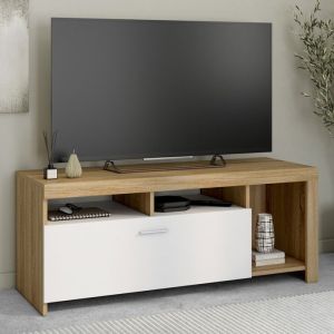 Mueble de tv moderno - madera blanca - 110 cm