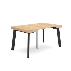 Mesa consola extensible, 140x90x73cm, roble y negro, patas de madera rf3032