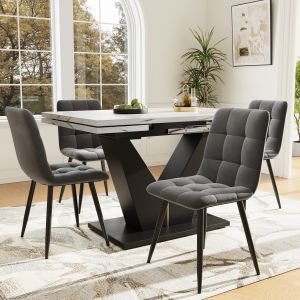 Mesa comedor extensible con 4 sillas mdf efecto mármol 75x159x75cm