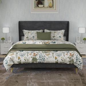 Cama baja con cabecero para dormitorio adulto 140x200cm, gris