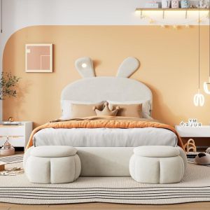 Cama doble tapizada con almacenaje 140x200cm beige