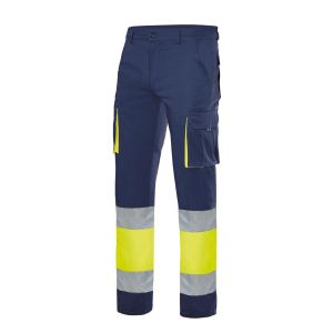 Velilla pantalon 100% aLGodon av m azul navy/amarillo fluor