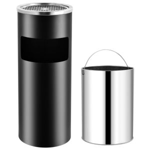 vidaXL papelera con cenicero de acero negro 30 l
