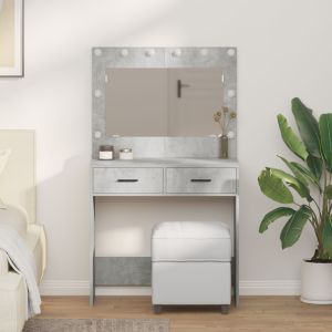 Mesa de tocador con luces LED gris concreto 78,5x41x135 cm oif947253