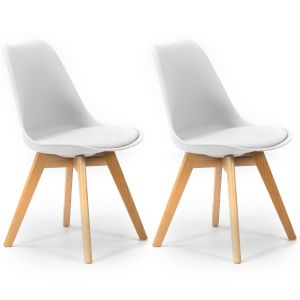 Pack 2 sillas klara blanco, pata madera y asiento acolchado
