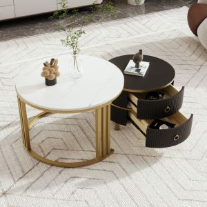 Mesa de centro conjunto 2 piezas mdf negro y dorado 46x70x70cm