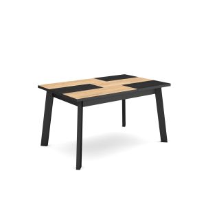 Mesa comedor, 140x90x75cm, roble y negro, patas de madera rf2884