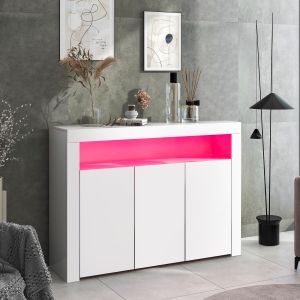 Aparador vitrina con LED 3 puertas blanco 95x130x35cm