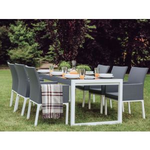 Conjunto de comedor exterior 6 plazas bacoli con cojines metal gris