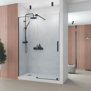 Mampara ducha 1 puerta 1 fijo | vidrio de 8mm  | negro 140cm