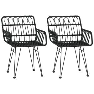 vidaXL sillas de jardín reposabrazos 2 uds ratán pe negro 56x64x80 cm