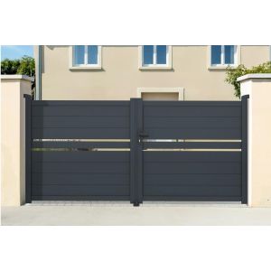 Puerta batiente regulable de ancho 3,5m cimone h.140cm aluminio gris