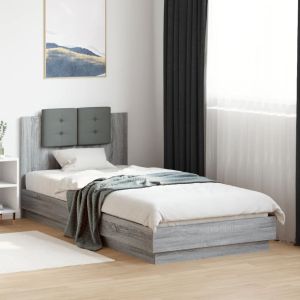 Cama cabecero luces LED gris sonoma 100x200 cm reg5574