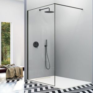 Mampara fija ducha 100  cm 1 hoja fresh arena negro mate barra en l