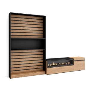 Muebles salón, 260x35x186cm, roble y negro, chimenea eléctrica rf3155