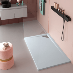 Plato de ducha resina trinity gris  70x140 cm rejilla inox a la derecha