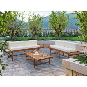 Conjunto de jardín con mesa 4 plazas giaveno madera de acacia blanco crema
