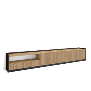 Mueble tv, televisión, 310x50x37 cm, roble y negro