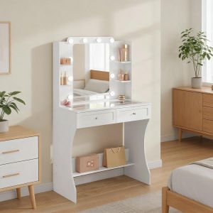 Mesa de maquillaje con espejo y luz LED mdf blanco 135x80x40cm