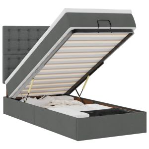 vidaXL cama otomana con colchón y LED tela gris oscuro 90x200 cm