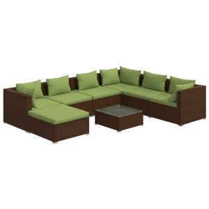 vidaXL set sofás de jardín 8 piezas y cojines ratán sintético marrón