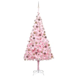 vidaXL árbol de navidad preiluminado con luces y bolas rosa 240 cm
