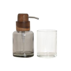 Set 2 de baño de cristal y madera de acacia 10x7x16cm