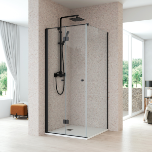Mampara ducha rectangular plegable 1 fijo 90 + 75cm transparente negro