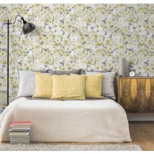 Papel pintado tnt burbujas de acuarela amarillo