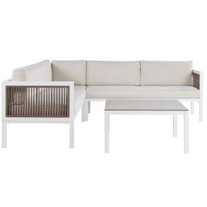 Conjunto esquinero de jardín 4 plazas borello metal beige izquierda