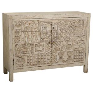 Aparador de madera labrada blanco 120x40x90 cm