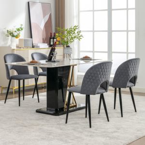 Silla de comedor de terciopelo gris con respaldo y patas ajustables