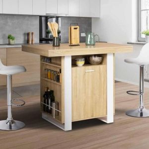 Isla central industrial de madera blanca - 110 cm