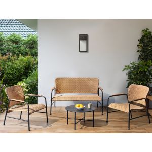 Conjunto de jardín con mesa 4 plazas ofanto ratán sintético natural