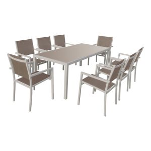 Conjunto de jardín bari 8 plazas en textileno topoaluminio topo