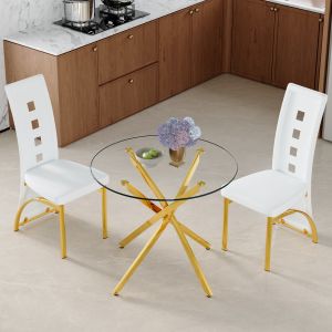 Conjunto de mesa redonda 88cm blanco y dorado para 2 personas