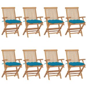 vidaXL sillas de jardín 8 uds madera teca con cojines azul claro