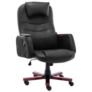 vidaXL silla de oficina de masaje de cuero sintético negra