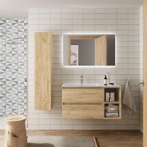 Mueble baño bequia plus 100 cm y coqueta derecha con lavabo