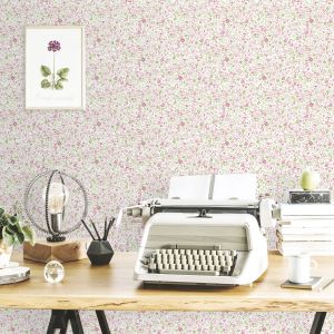 Papel pintado texturizado tnt modelo mini floral rosa y verde